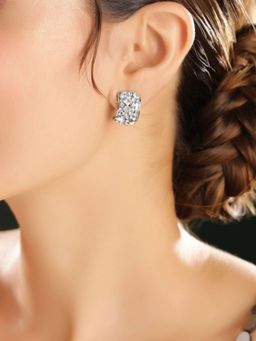 Priyaasi - Silver Plated Crystal Half Hoop Earrings