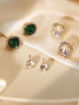 Priyaasi - Silver Plated Crystal Stud Earrings (Pack of 3)