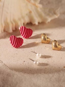 Priyaasi - Heart-Shaped Stud Earrings (Pack of 3)