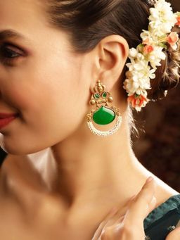 Priyaasi - Gold Plated Green Drop Earrings