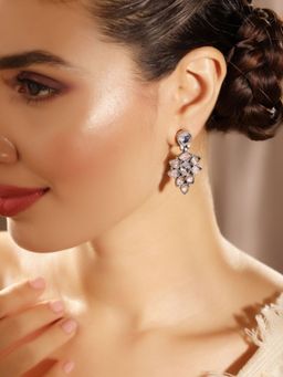 Priyaasi - Pink Silver Plated Crystal Drop Earrings