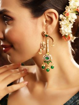 Priyaasi - Green Gold Plated Kundan Drop Earrings