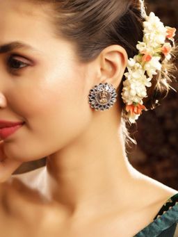 Priyaasi - Silver Plated Temple Big Stud Earrings