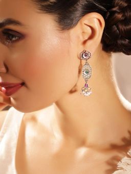 Priyaasi - Multi-Color Silver Plated Oxidized Drop Earrings