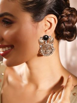 Priyaasi - Black Silver Plated Oxidized Drop Earrings