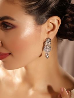 Priyaasi - Pink Silver Plated Oxidized Drop Earrings