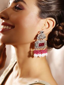 Priyaasi - Maroon Silver Plated Oxidized Drop Earrings
