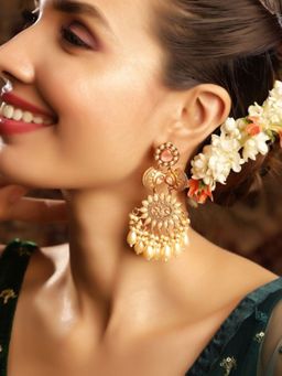 Priyaasi - Pink Gold Plated Kundan Drop Earrings