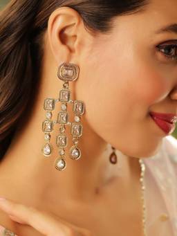 Priyaasi - Gold Plated Stone Dangle Earrings