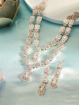 Priyaasi - Silver Plated American Diamond Crystal Jewellery Set