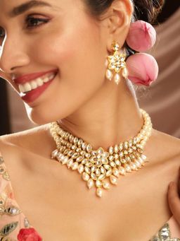 Priyaasi - Gold Plated White Kundan Jewellery Set