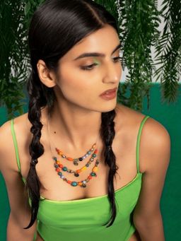 Priyaasi - Gold Plated Multi Color 3 Layer Beaded Necklace