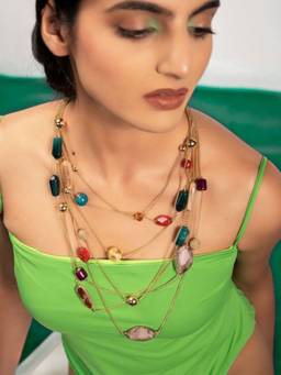 Priyaasi - Gold Plated Multi Color Multi Layered Beaded Necklace