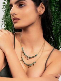 Priyaasi - Gold Plated Green Layer Beaded Necklace
