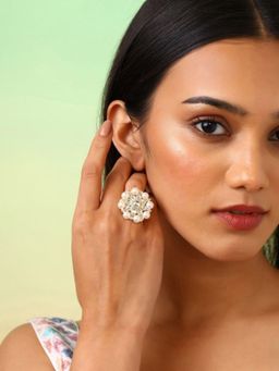 Priyaasi - Gold Plated White Kundan Ring