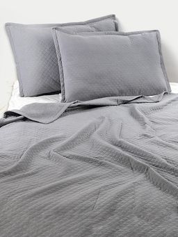 Design Gaatha - Dark Grey Cotton Matelassé Jacquard King Bedcover with 2 Pillow Covers