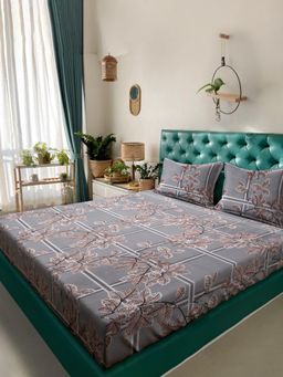 HOSTA HOMES - 280 Tc Mixed Cotton Queen Size Fitted Bed Sheet with 2 Pillow Covers