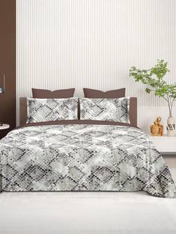 Cortina - Super King Size Beige Microfiber Cotton Bedsheet Set with 2 Large Pillow Covers