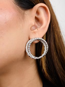 METALM - 925 Silver Twin Circle Statement Earrings