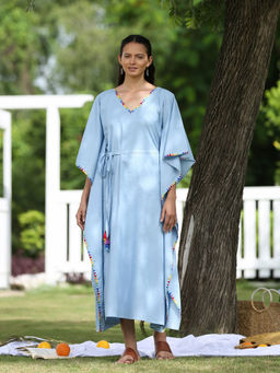 Okhai - Blue Haven Hand Embroidered Pure Cotton Kaftan