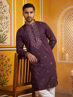 Jompers - Silk Blend Embroidered Purple Kurta