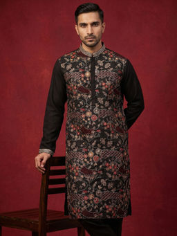 Jompers - Premium Silk Blend Embroidered Black Kurta