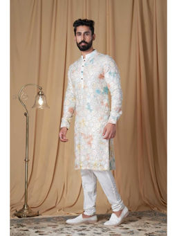 EKATVA ETHNIC - Men Off White Muslin Embroidered Kurta with Pyjama