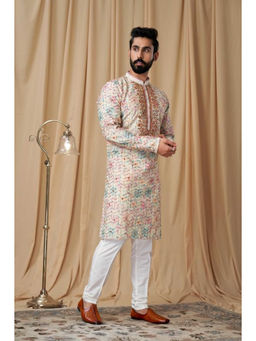 EKATVA ETHNIC - Off White Embroidered Linen Kurta with Pyjama