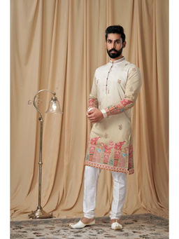 EKATVA ETHNIC - Men Beige Tusser Embroidered Kurta with Pyjama