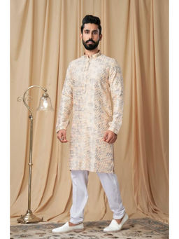 EKATVA ETHNIC - Men Gold Art Silk Embroidered Kurta with Pyjama