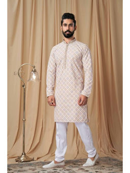 EKATVA ETHNIC - Men Beige Georgette Embroidered Kurta with Pyjama