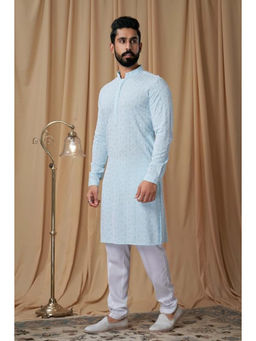 EKATVA ETHNIC - Men Blue Georgette Embroidered Kurta with Pyjama