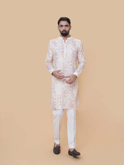 EKATVA ETHNIC - Men Peach Printed Cotton Linen Kurta with Pyjama