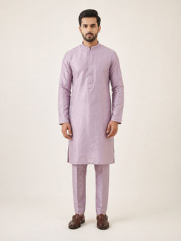 EKATVA ETHNIC - Lavender Art Silk Plain Kurta With Pant