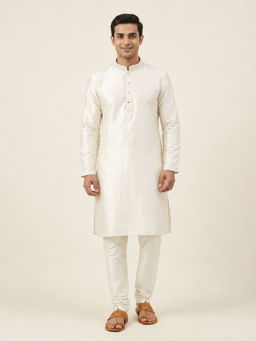 EKATVA ETHNIC - Cream Art Silk Plain Kurta With Pant