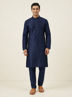 EKATVA ETHNIC - Navy Blue Art Silk Plain Kurta With Pant