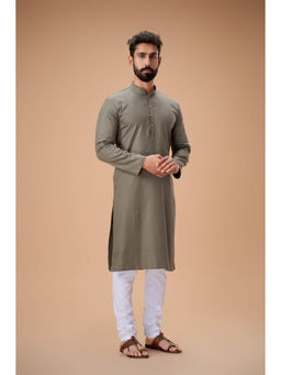 EKATVA ETHNIC - Men Olive Green Pure Cotton Self Jaquard Kurta with Pyjama