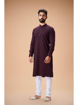 EKATVA ETHNIC - Men Wine Pure Cotton Self Jaquard Kurta with Pyjama
