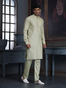 EKATVA ETHNIC - Green Men Pure Cotton Self Jaquard Kurta With Pyjama