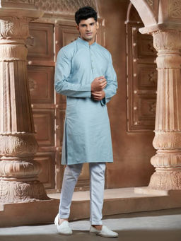 EKATVA ETHNIC - Green Men Pure Cotton Self Jaquard Kurta With Pyjama