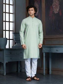 EKATVA ETHNIC - Men Pure Cotton Self Jaquard Green Kurta With Pyjama