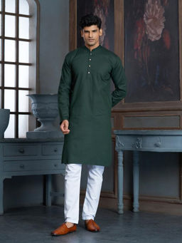 EKATVA ETHNIC - Men Green Pure Cotton Self Jaquard Kurta With Pyjama