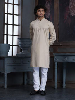 EKATVA ETHNIC - Beige Men Pure Cotton Regular Kurta With Pyjama
