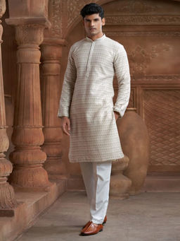 EKATVA ETHNIC - Cream Men Regular Printed Kurta With Pyjama