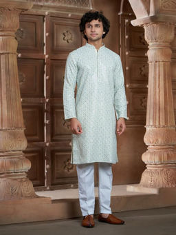 EKATVA ETHNIC - Men Cream Rayon Printed Kurta With Pyjama