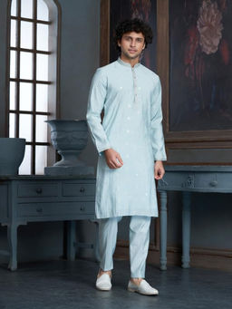 EKATVA ETHNIC - Blue Men Chanderi Embroidery Kurta With Pyjama