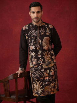 Jompers - Floral Embroidered Black Kurta