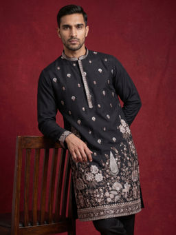 Jompers - Black Floral Embroidered Kurta