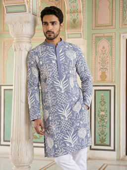 Jompers - Embroidered Silk Blend Blue Kurta