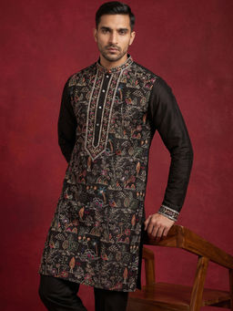 Jompers - Silk Blend Embroidery Black Kurta